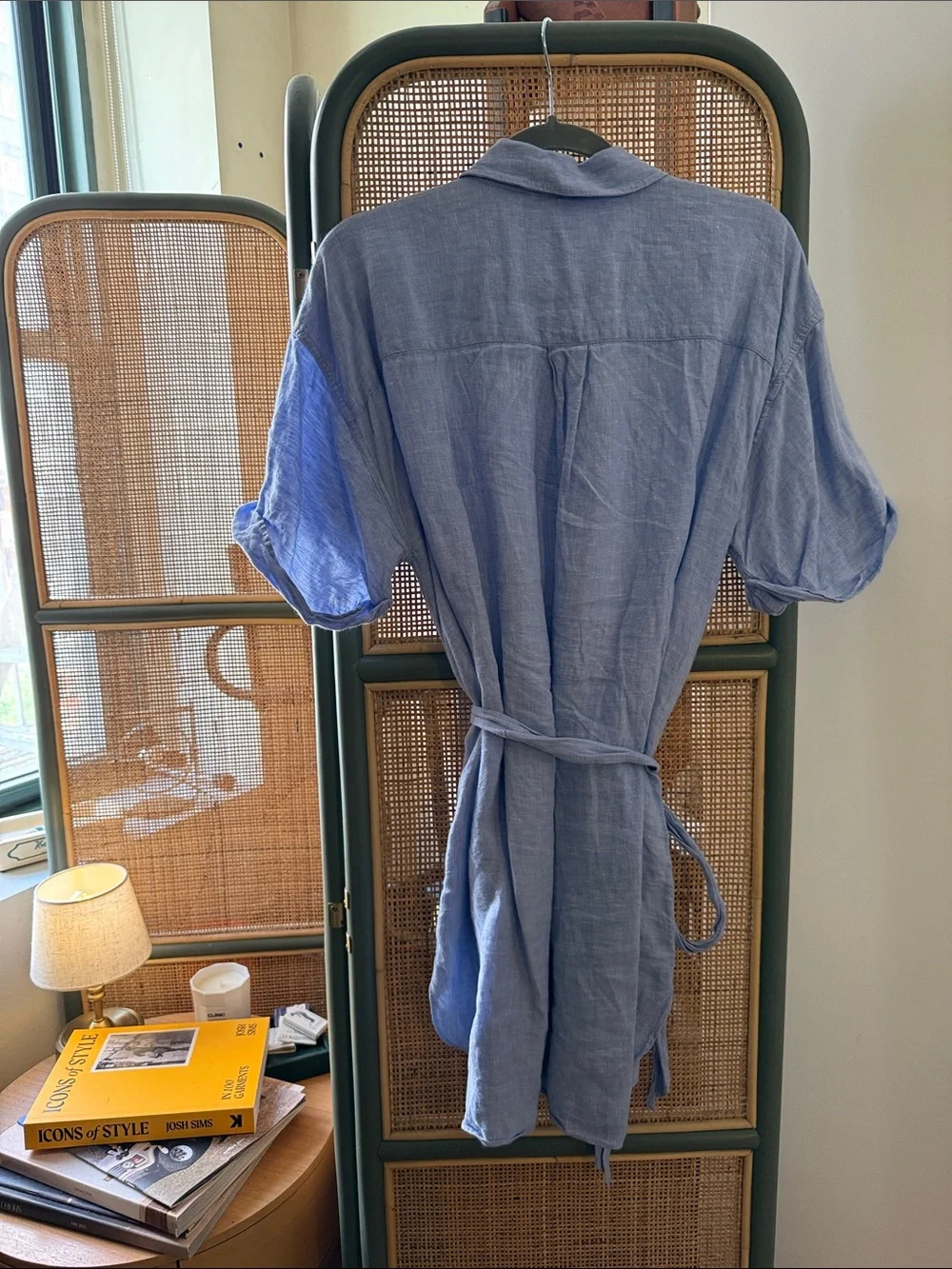 J.Crew Petite Capitaine Linen Shirtdress French Blue PL Button Front Belted